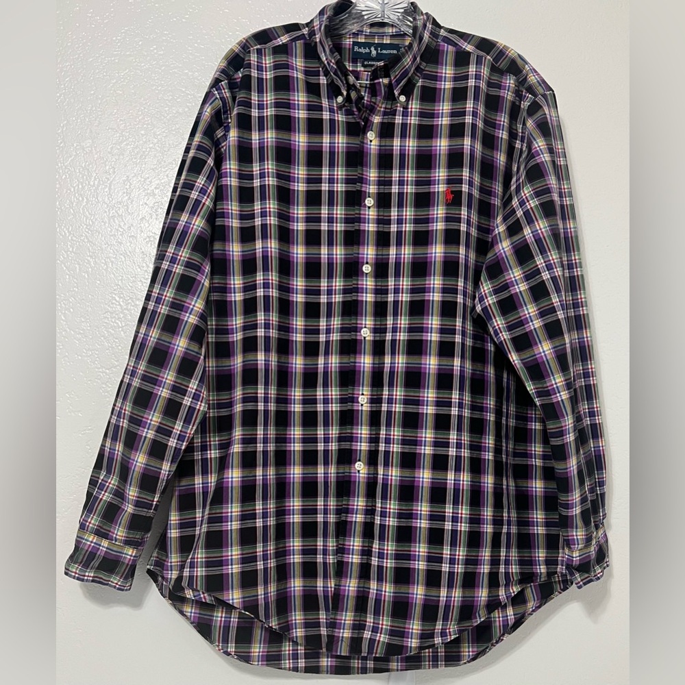 Ralph Lauren Classic Fit Plaid Button-Down Shirt L Red Pony Logo Preppy